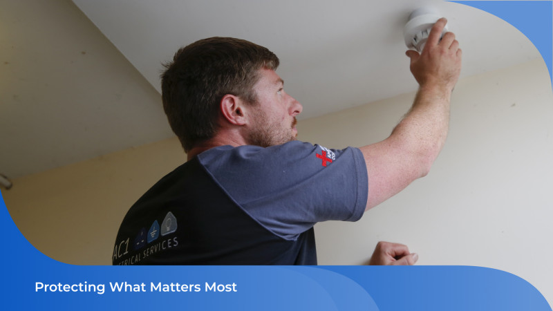 Smoke detector being installed by AC1 Electrical in Hertford.